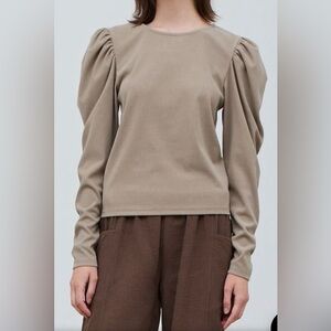 Grade & Gather Taupe Shirring Long Sleeve Women's Top